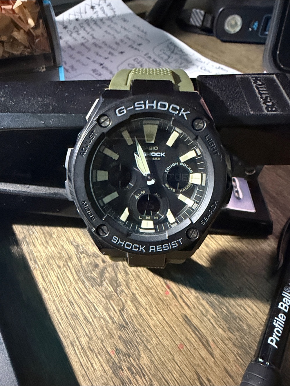 G-Shock 5516 GST-s120L solar, Black Case with Green Strap Analog-Digital Watch